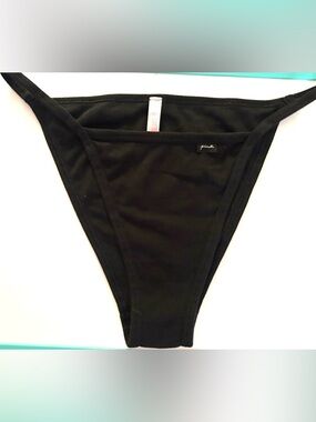 PINK Victoria's Secret Black Ribbed High-Cut String Bikini panty